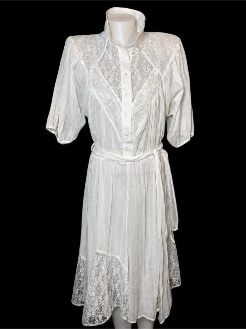 Vintage 1980s Mark Two Made in Australia Lace & Cotton Midi Shirt Dress